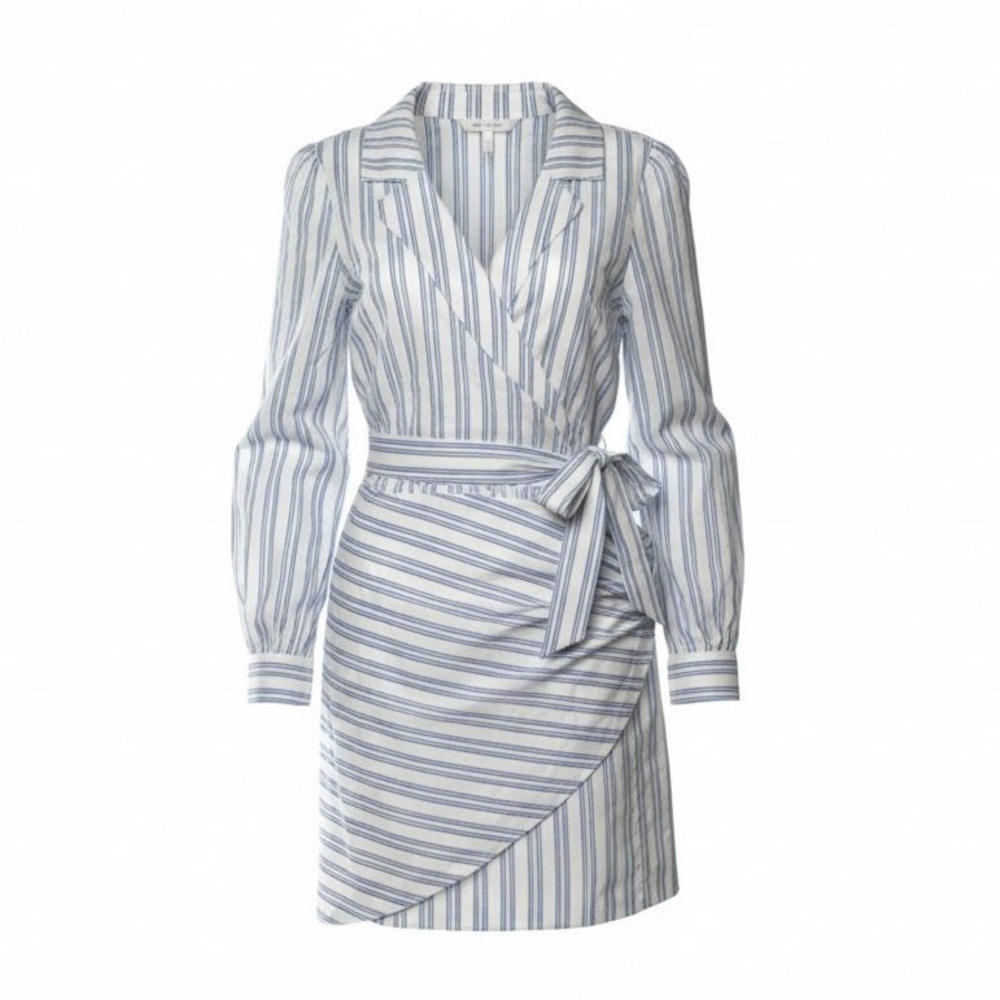 Marjorelle Med Women's Stripe Wrap Shirt Dress Long Sleeve Belted Knee Length